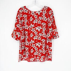 Primark Short Sleeve Red Floral Top Size 16